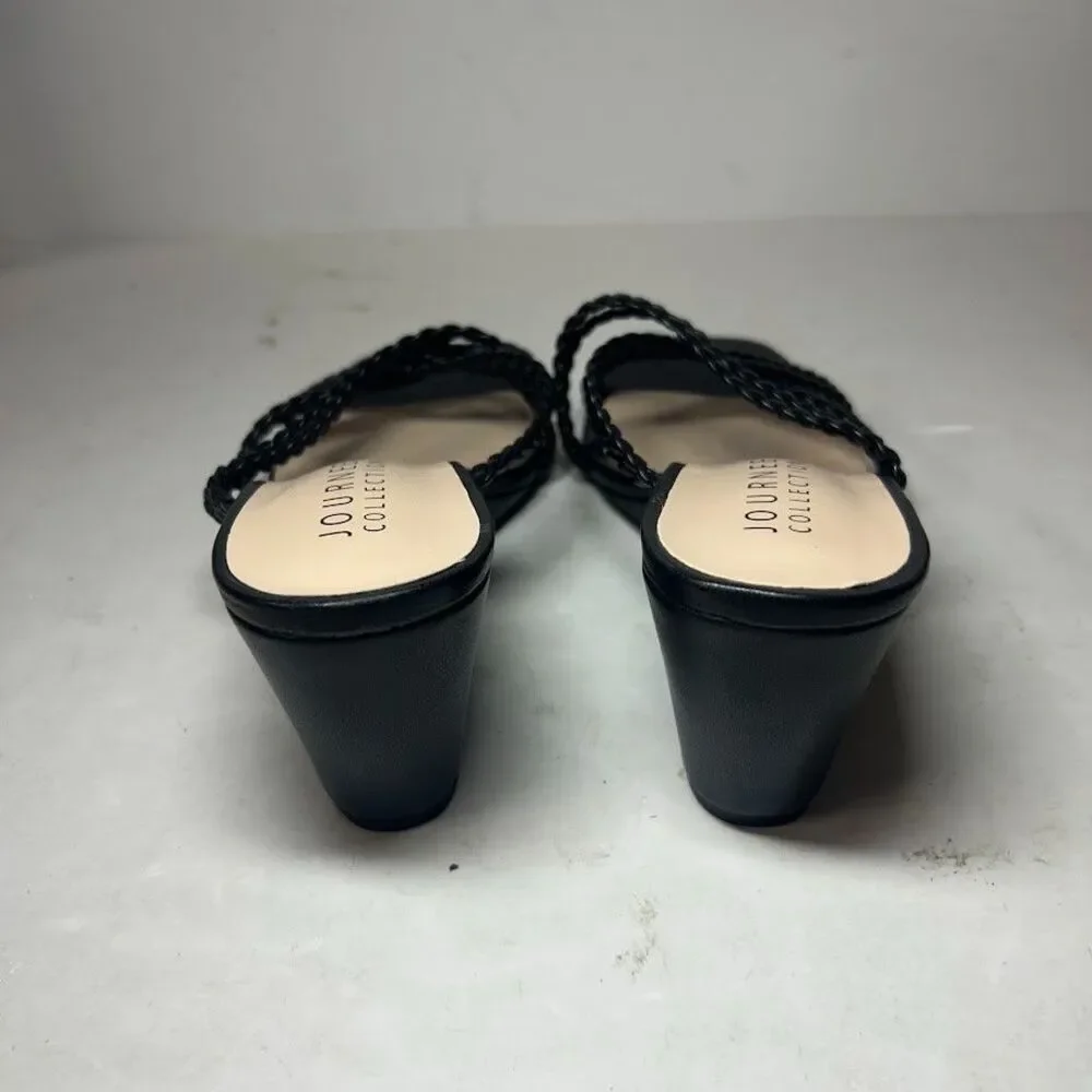 Journee Collection Womens 8.5 M Black Strappy Baylen Wedge Sandals NIB OP1